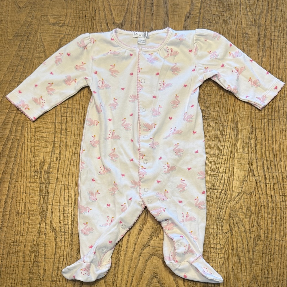 Kissy Kissy White Footed One-Piece with Pink Swan Print